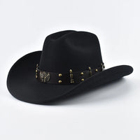 Men Women Western Cowboy Hat with Leather Vintage Big-edge Gentleman Cowgirl Hat Cloche Church Caps