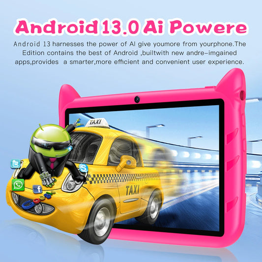 BDF 7 Inch Kid Tablet Android 13, 4GB RAM 64GB ROM,1TB Expand,5G WiFi,4000MAH Battery,Dual Camera, Children's Gift Kids Software - MANDOTOS