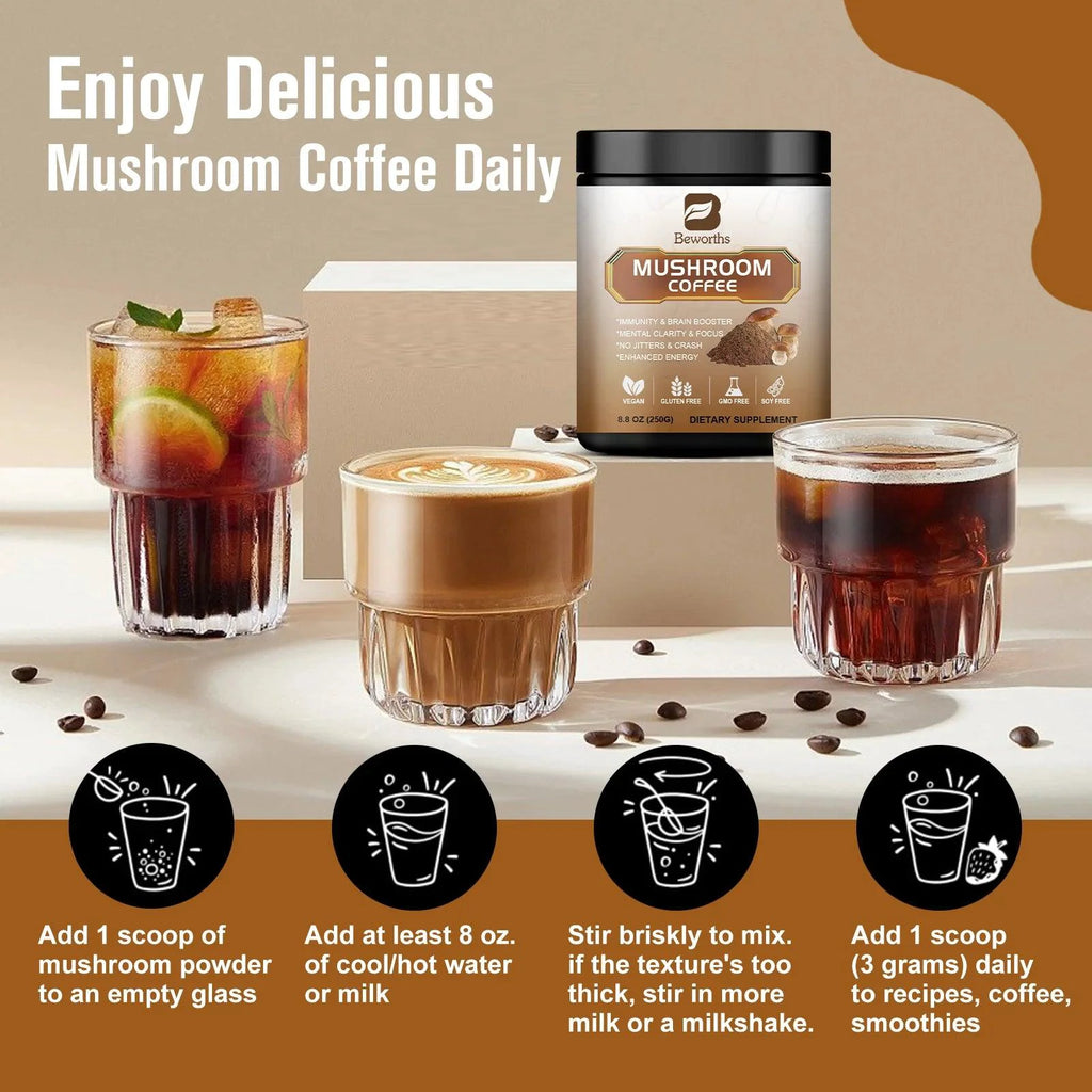 Mushroom Coffee - 10 Mushroom Extract Blend for Energy & Immunity - MANDOTOS