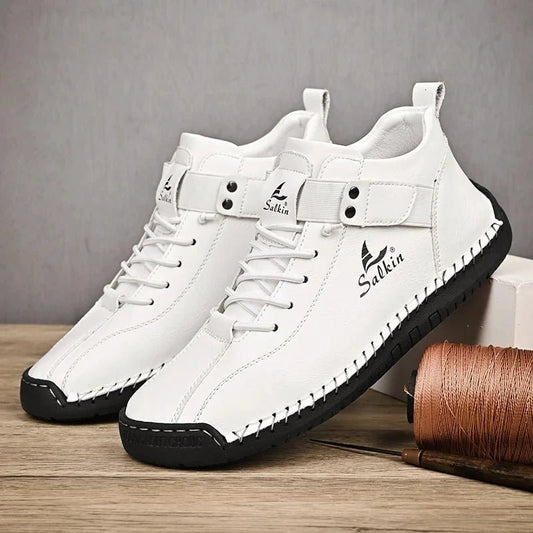 New 2025 Handmade Leather Casual Men Shoes Design Sneakers Man Breathable Leather Shoes Men Ankle Boots Outdoor MANDOTOS