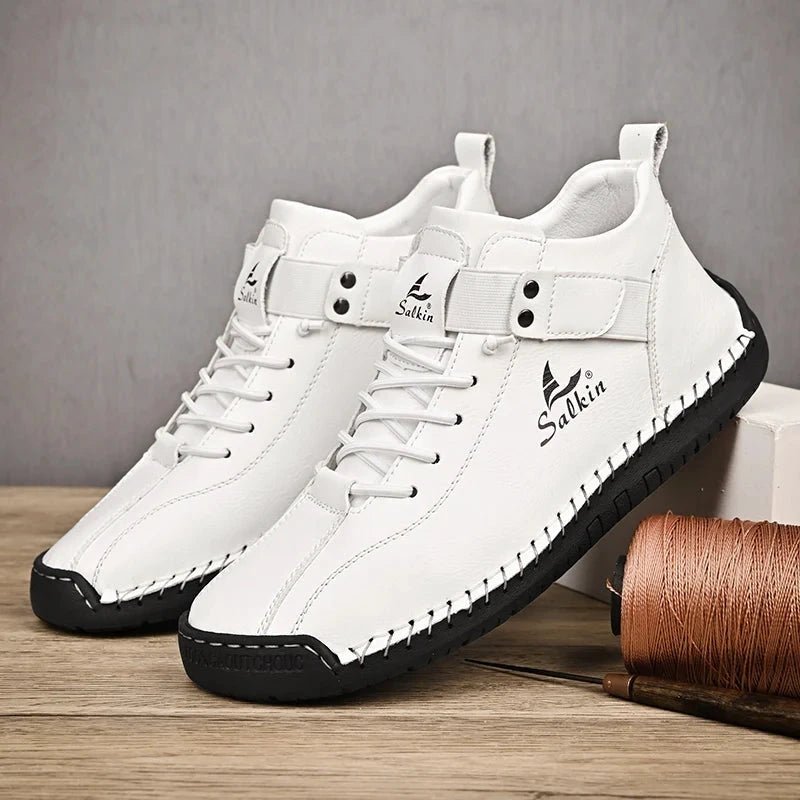 New 2025 Handmade Leather Casual Men Shoes Design Sneakers Man Breathable Leather Shoes Men Ankle Boots Outdoor MANDOTOS