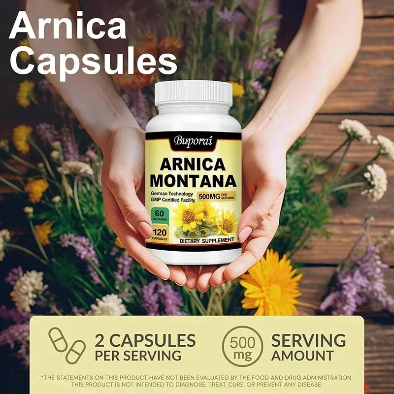 Arnica Montana Capsules - Suitable for Bruises and Swelling, Relieves Pain, Improves Mood, and Boosts Immunity - 120 Capsules MANDOTOS