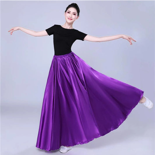 Shining Satin Long Spanish Skirt Swing Dancing Skirt Belly Dance skirt Sun Skirt 14 Colors Available VL-310 - MANDOTOS