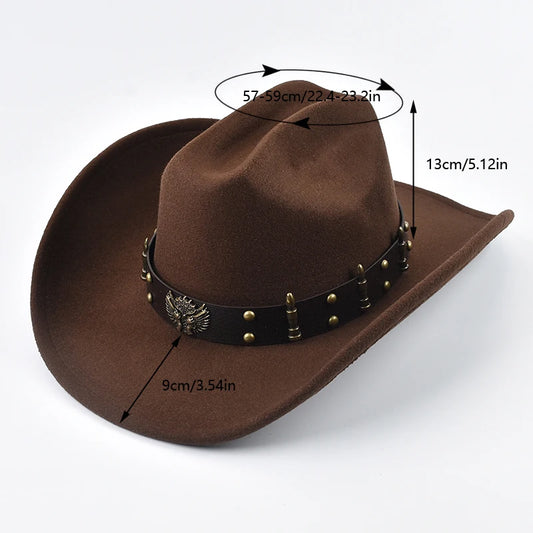 Men Women Western Cowboy Hat with Leather Vintage Big-edge Gentleman Cowgirl Hat Cloche Church Caps