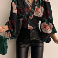 Women's Blouse Sexy Irregular V Neck Blusas Fashion Lantern Sleeve Solid Autumn Elegant Streetwear Casual Loose Tunic Top