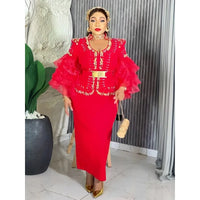Customized Elegant Dress Women for Wedding Party Summer Autumn African V-neck Long Sleeve Evening Long Maxi Dress Gowns Africa C