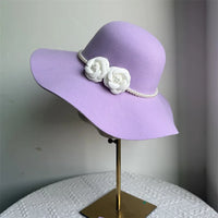 Women's Hats French Style Fedora Hat for Women 10CM Wide Brim Flat Top Felt Hat Winter Autumn Derby Wedding Jazz Hats