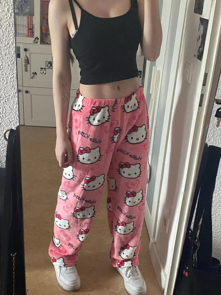 Y2K Hello Kitty Pajamas Pants Sanrio Anime Women's Pajama Pants Cartoon Couple Home Sleepwear Trousers Leisure Home Clothing MANDOTOS