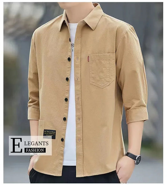 Men shirts Summer Men's clothing Short-Sleeved shirts & blouses Daily Solid Color Stand-Up Collar Casual Beach Style Male Shirt - MANDOTOS