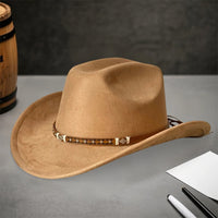 Stylish Unisex Cowboy Hats with Embellished Band Trendy Wide Brim Fedora Caps for Stylish Outdoor Adventures and Travel
