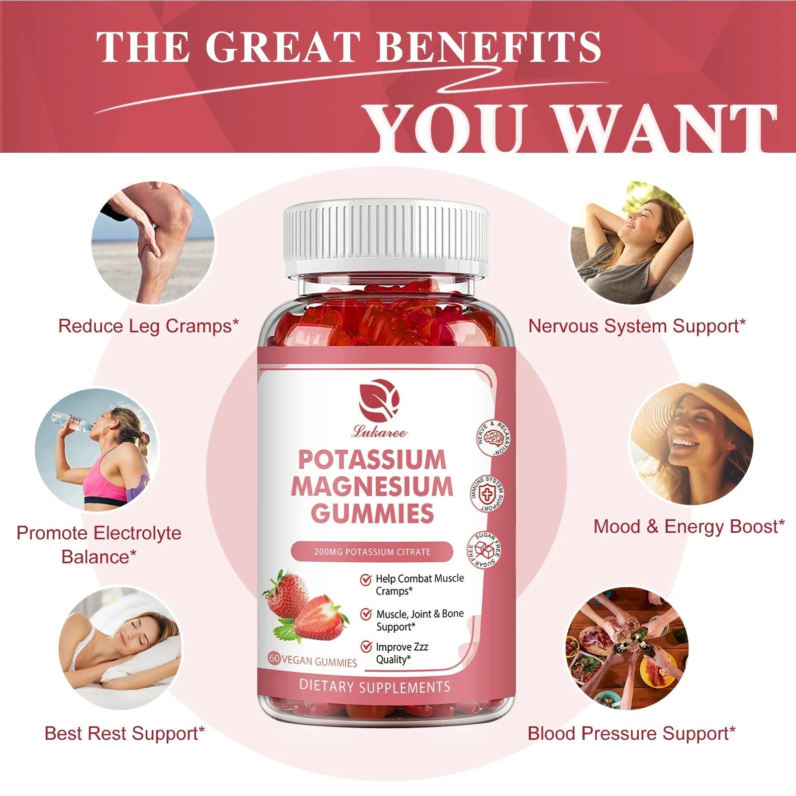 LUKAREE 200mg Potassium Magnesium Gummies Magnesium Potassium Supplements for Sleep, Relaxation, Sedation, Muscle Support MANDOTOS