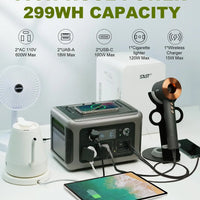 ALLPOWERS Portable Power Station R600, 299Wh LiFeP04 Battery with 2x 600W (1200W Surge) AC Outlets for Outdoor Camping RV Home