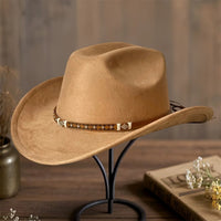 Stylish Unisex Cowboy Hats with Embellished Band Trendy Wide Brim Fedora Caps for Stylish Outdoor Adventures and Travel