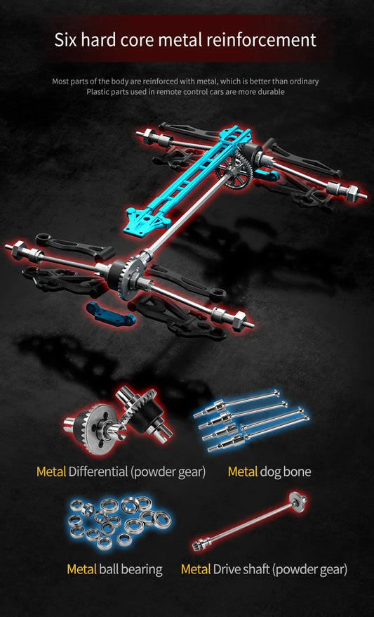 Teeggi 16101 /16102 PRO 1:16 High Speed RC Car With LED Light Drift 70KM/H 4WD RC Off-Road Car Monster Truck Toy For Kid Gifts - MANDOTOS