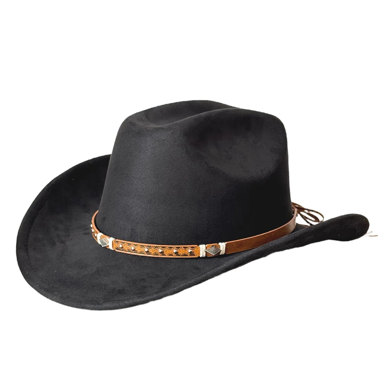 Stylish Unisex Cowboy Hats with Embellished Band Trendy Wide Brim Fedora Caps for Stylish Outdoor Adventures and Travel
