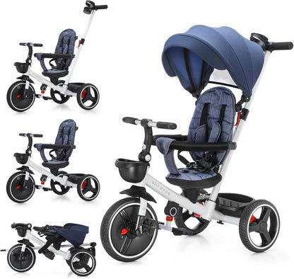Ubravoo Baby Stroller Tricycle Ride Bike , 5-in-1, Adjustable Canopy, Sitting & Lying,Celerity Disassembly & Assembly,1-5 Years - MANDOTOS