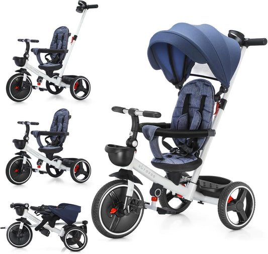Ubravoo Baby Stroller Tricycle Ride Bike , 5-in-1, Adjustable Canopy, Sitting & Lying,Celerity Disassembly & Assembly,1-5 Years - MANDOTOS