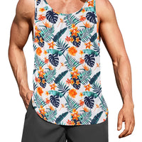 Hawaiian Style Palm Print Men's Tank Top for Summer Beach Trips - MANDOTOS INTERNATIONAL