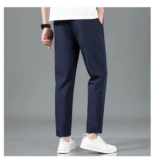 Ice Silk Men's Pants 2025 Summer New Black Gray Thin Business Casual Pants Outdoor Elastic Breathable Straight Leg Sweatpants - MANDOTOS