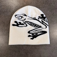 Tree Frog Print Beanie Men Women, Stretchy Knit Skull Cap for Outdoor Sports, Casual Streetwear, Unisex Cuffed Winter Hat
