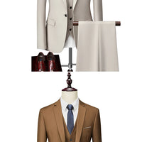 M-6XL 15 Colors ( Jacket+Vest+Pants ) Formal Business Office Men's Suits Groom Wedding Dress Party Dress Solid color Suit