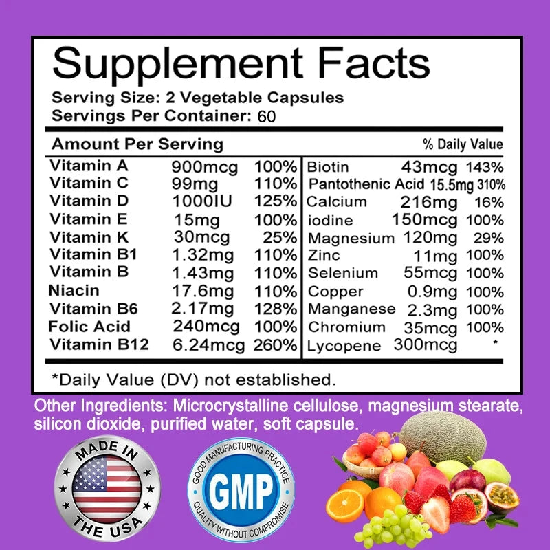 Men's Daily Multivitamin - 22 Vitamins & Minerals, Dietary Supplement for Immunity, Energy, Digestion, Skin, and Overall Health MANDOTOS