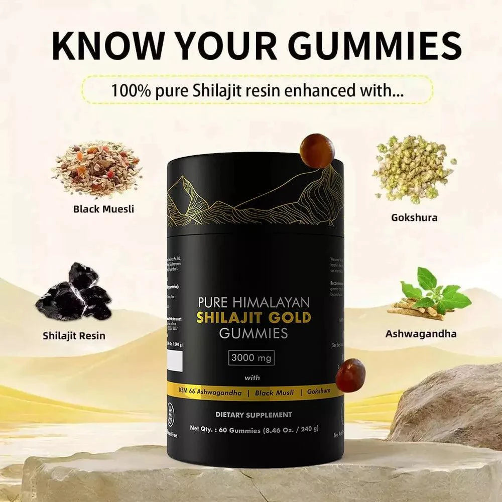 Himalayan Shilajit Gummies 3000mg - Gold Grade with Ashwagandha - MANDOTOS