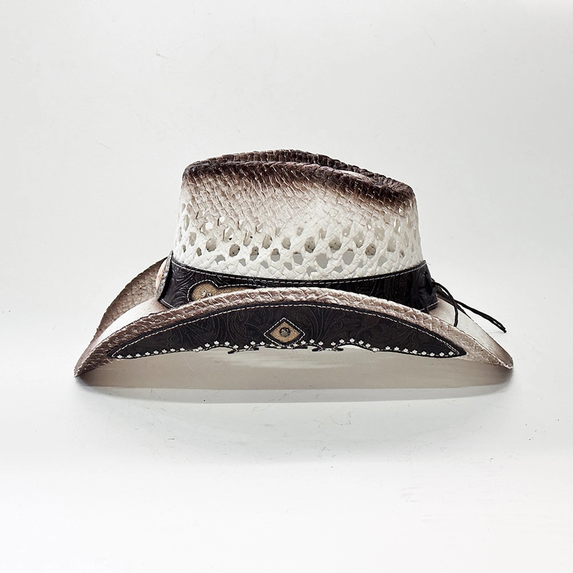 Vintage-Inspired Western Straw Cowboy Hat with Concho Band - Unisex Rodeo Cowgirl Style - MANDOTOS INTERNATIONAL
