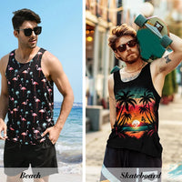 Hawaiian Style Palm Print Men's Tank Top for Summer Beach Trips - MANDOTOS INTERNATIONAL