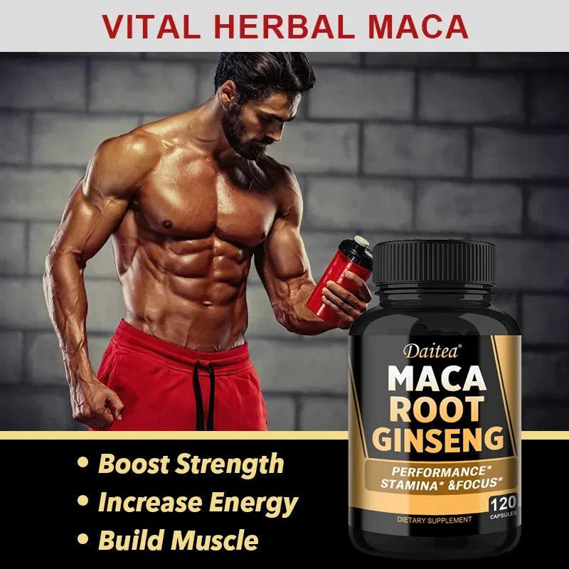 Black + Red + Yellow Maca Root Ginseng Extract Supplement for Men and Women, Natural Energy Support, Stamina, Focus - MANDOTOS