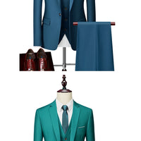 M-6XL 15 Colors ( Jacket+Vest+Pants ) Formal Business Office Men's Suits Groom Wedding Dress Party Dress Solid color Suit