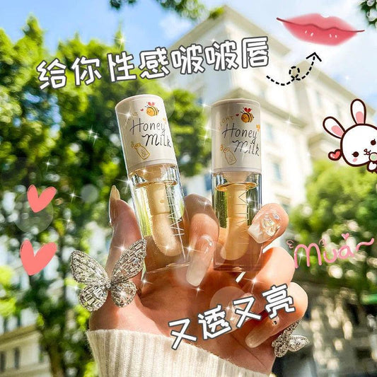 Peach Milk Honey Lip Oil Relieves Dry Moisturizing Lip Gloss Fades Lip Lines Water Light Lips Big Brush Head Cute - MANDOTOS