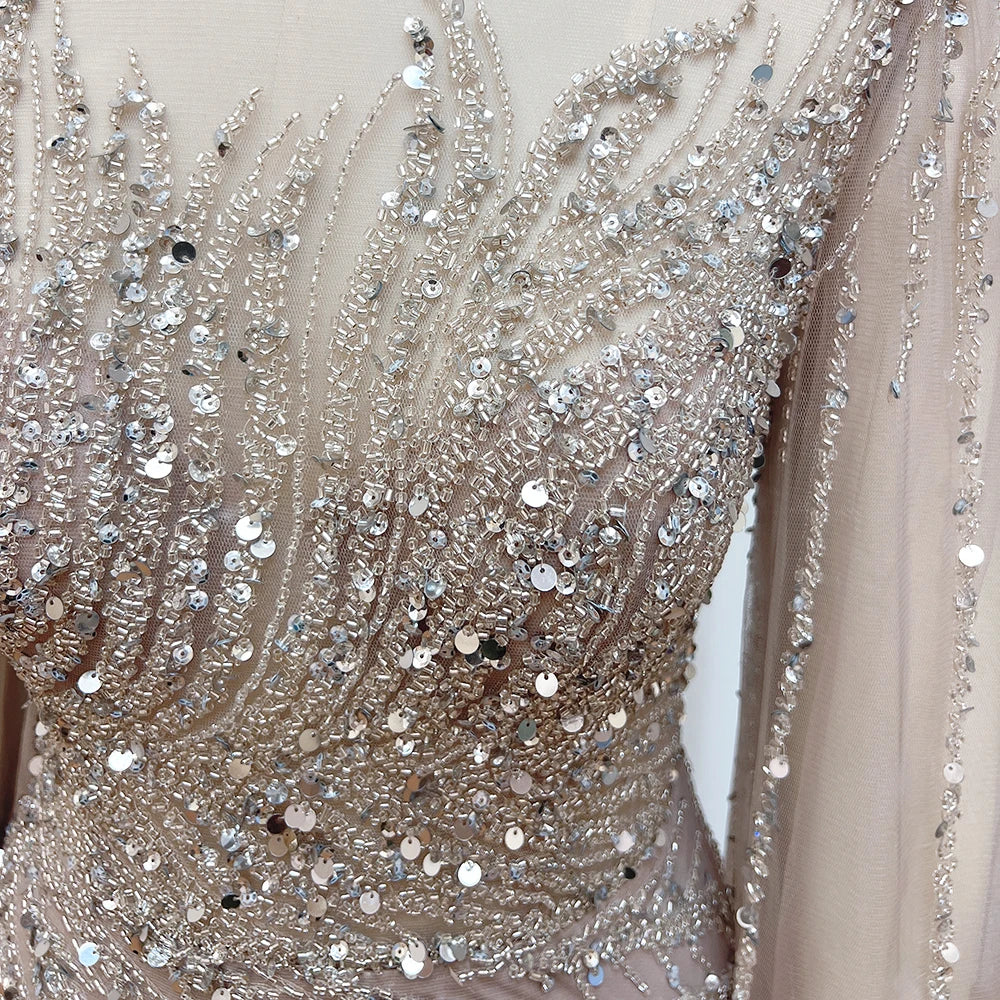 Eshaut&bridal Luxury Beaded Evening Dress Cape Sleeve Dubai Sheer Neck Mermaid Formal Prom Wedding Party Gown Customized 2026