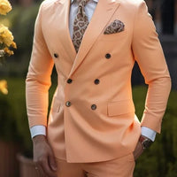 High Quality Brown Men's Suits Double Breasted Bespoke Double Breasted Peaked Lapel Formal Blazer Slim Fit 2 Piece Jacket Pants