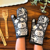 Set of 2 Kitchen Witch Oven Mitt | Pot Holders Hanging Oven Gloves Set