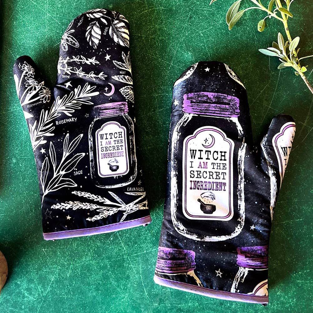 Set of 2 Witch Herbs Oven Mitt | Pot Holders Hanging Oven Gloves Set