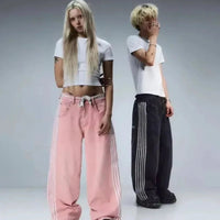 Y2K Baggy Jeans High Quality Embroidered Striped Harajuku Sweatpants Men Women Hip Hop Streetwear Casual Mopping Wide Leg Denim MANDOTOS