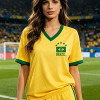 Women's Brazil National Team Aesthetic Jersey T-Shirt, Sporty Graphic Print