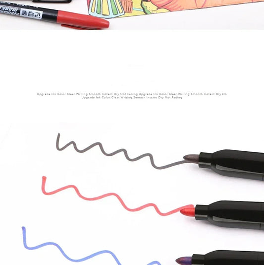 6PCs/Set Permanent Marker Pen Fine Point Waterproof Markers Thin Nib Crude Nib Black Blue Red Ink 1.5mm Fine Color Marker Pens