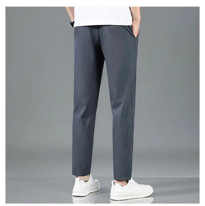 Ice Silk Men's Pants 2025 Summer New Black Gray Thin Business Casual Pants Outdoor Elastic Breathable Straight Leg Sweatpants - MANDOTOS