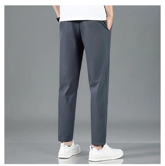 Ice Silk Men's Pants 2025 Summer New Black Gray Thin Business Casual Pants Outdoor Elastic Breathable Straight Leg Sweatpants - MANDOTOS