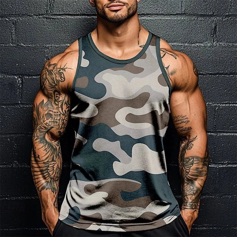 Summer Men Classic Camo Print Fitness Tank Top Gym Sports Loose Breathable Soft Sleeveless Top Fashion Simple Men's Vest Tee MANDOTOS