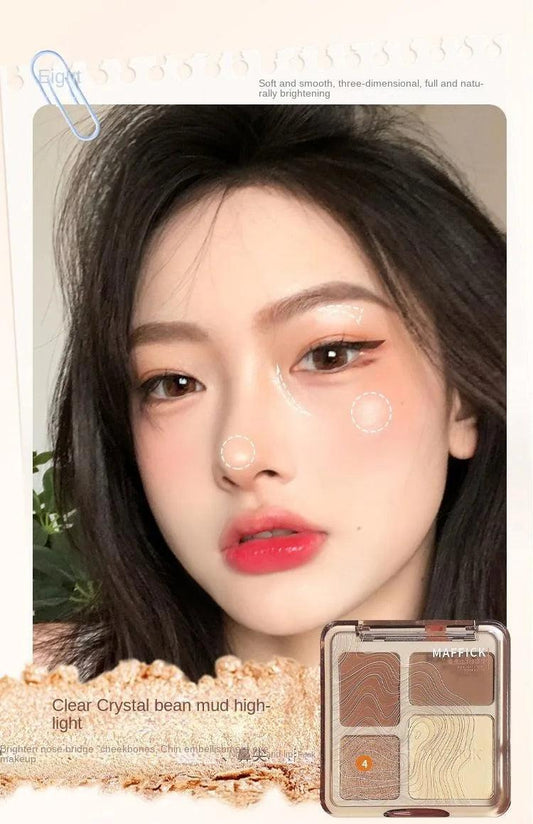 Natural Stereoscopic Face Powder Palette Matte Bronzer Contour Shading Multifunctional Highlighter Cosmetic Blush Gift - MANDOTOS