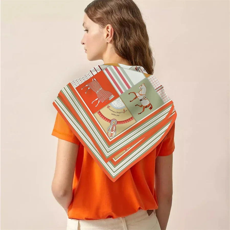 90x90cm New Design Horse Universe Printed Twill Silk Scarf Square Scarves Lady Wraps Kerchief Woman Neck Shawl Wraps