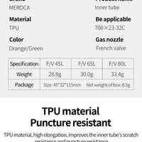 MEROCA Road Bike TPU Inner Tube 700x23-32C FV 45L/65L/80L Ultra-light Road Bicycle Inner Tube
