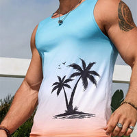 Hawaiian Style Palm Print Men's Tank Top for Summer Beach Trips - MANDOTOS INTERNATIONAL