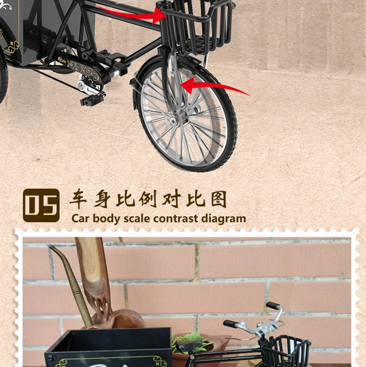 Rickshaw Tricycle model retro bicycle Simulation Alloy model decoration decorative Collection gift
