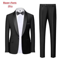 Black Men Autumn Wedding Party Three Pieces Set Large Size Male Blazer Coat Pants and Vest Fashion Slim Fit Suit