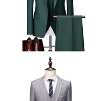 M-6XL 15 Colors ( Jacket+Vest+Pants ) Formal Business Office Men's Suits Groom Wedding Dress Party Dress Solid color Suit