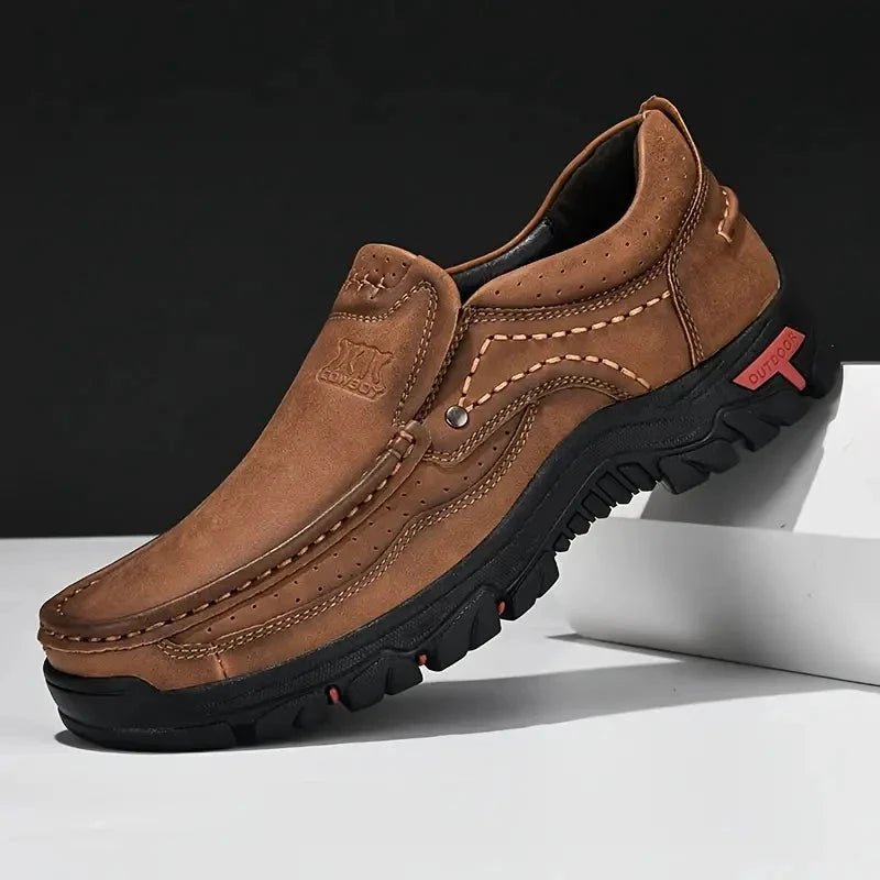 Handmade Leather Men Shoes Casual Outdoor Slip On Loafers Men Leather Shoes Flats Moccasins Walking Shoes Non-Slip Dropshipping MANDOTOS